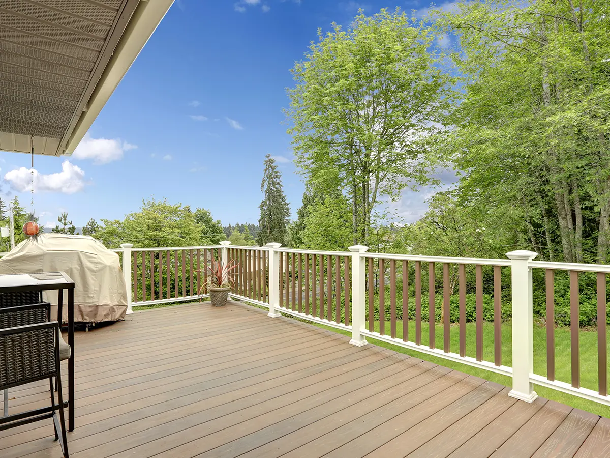 Wood decking with railing