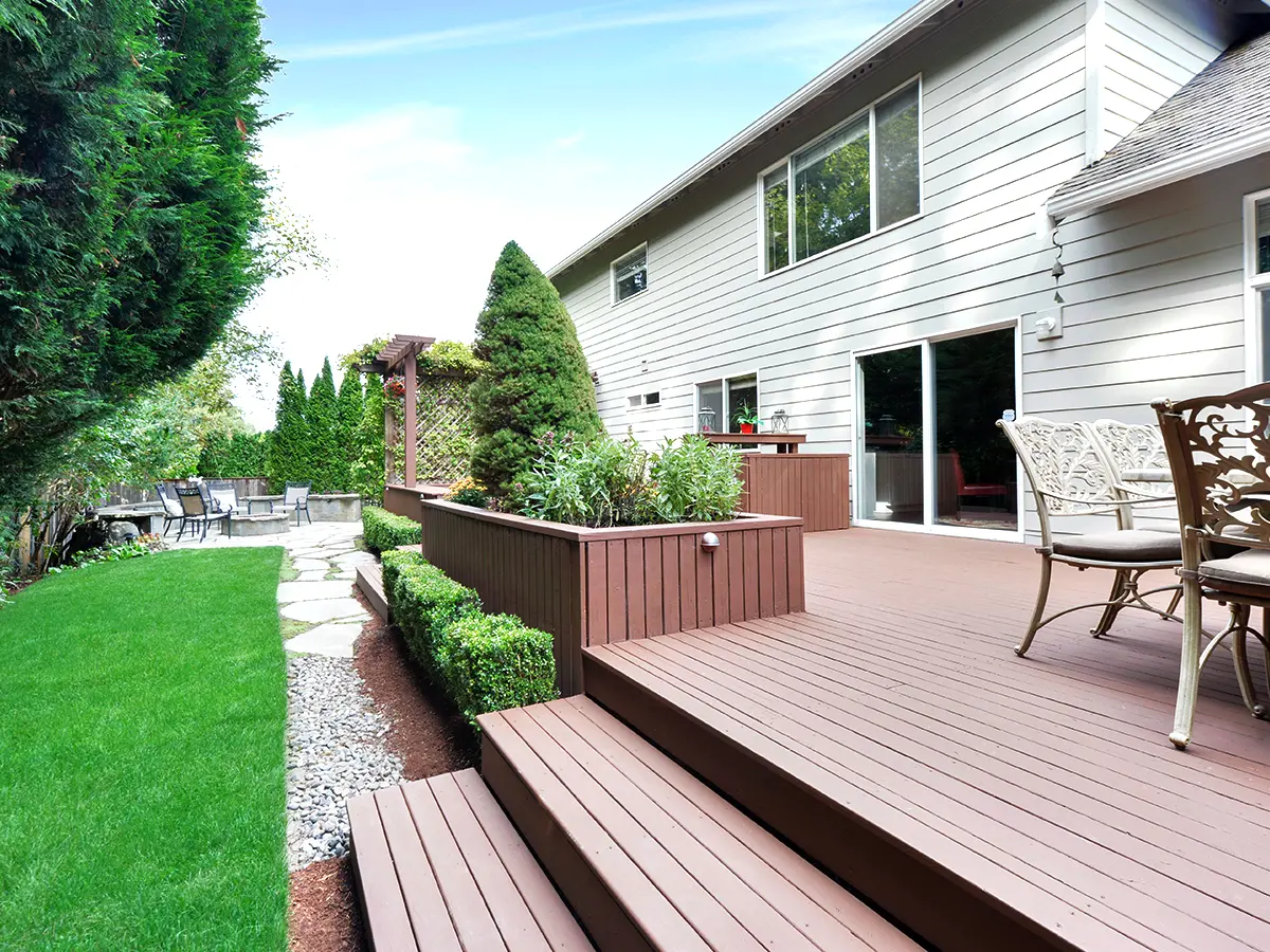 a wood deck painted beige