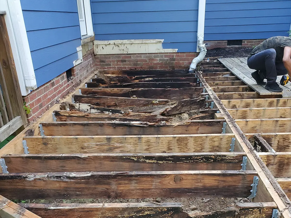 A completely rotten deck frame